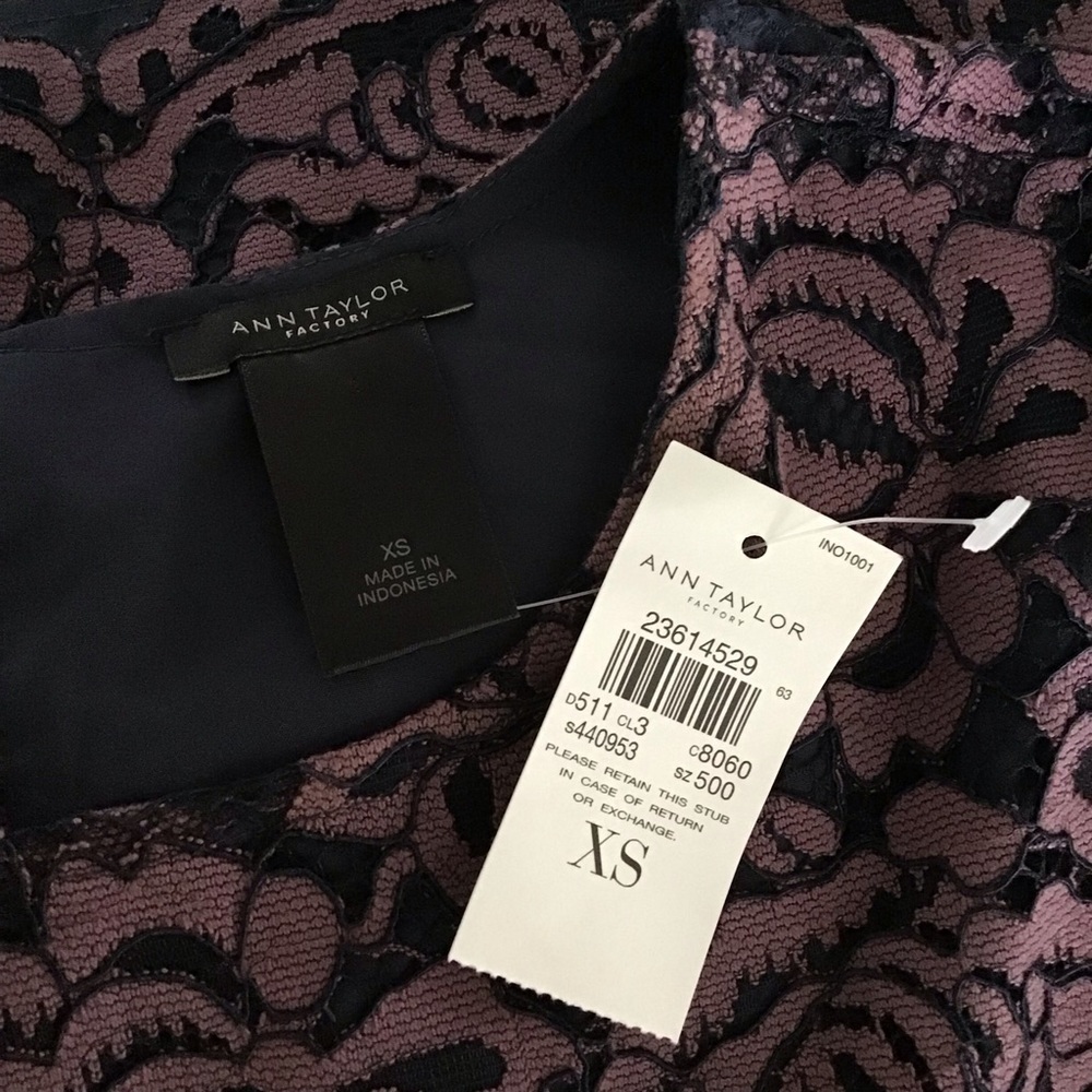 Ann Taylor Floral Lace Overlay Dress SZ 2/XS Navy Lavender 2-PC Top Skirt NEW - Picture 7 of 15